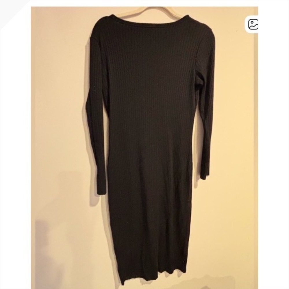 Sugarlips stylish Black‎ ribbed knit bodycon button-down Long Sleeve Dress - Picture 3 of 7